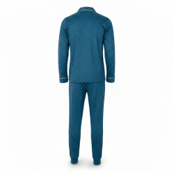 OZABI Ensemble Pyjama Homme Doublé Polaire Boutonné, Col Chemise 5 Boutons, Pantalon Petits Pois Taille Élastiquée
