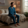 OZABI Ensemble Pyjama Homme Doublé Polaire Boutonné, Col Chemise 5 Boutons, Pantalon Petits Pois Taille Élastiquée