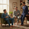 OZABI Ensemble Pyjama Homme Doublé Polaire Boutonné, Col Chemise 5 Boutons, Pantalon Petits Pois Taille Élastiquée