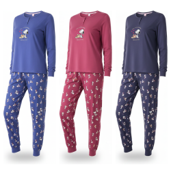 OZABI Ensemble Pyjama Femme Léger Motif Fantaisie, Broderie Poitrine, Pantalon Imprimé Taille Élastiquée