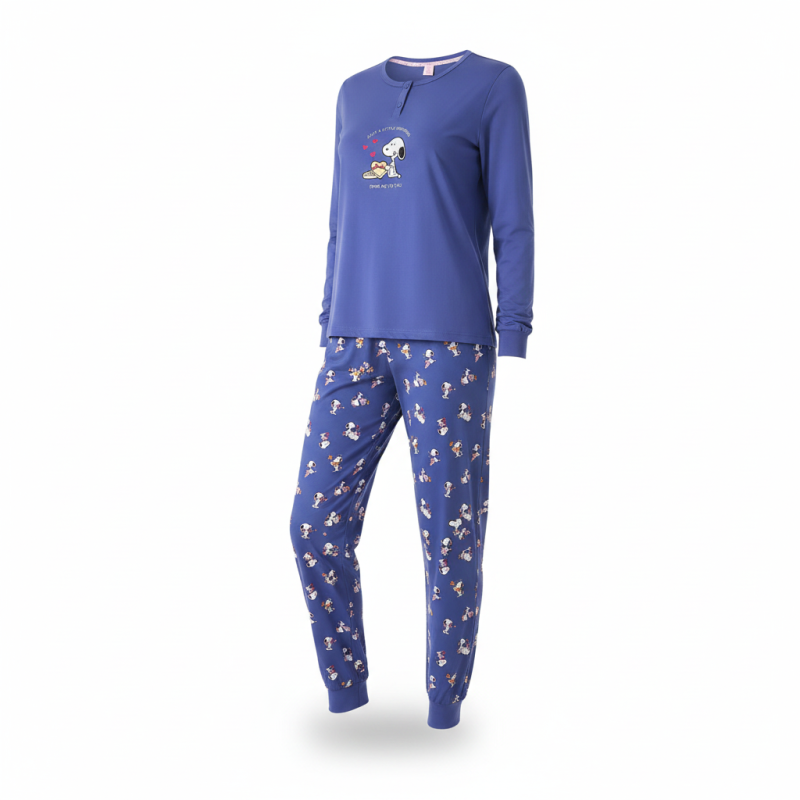 OZABI Ensemble Pyjama Femme Léger Motif Fantaisie, Broderie Poitrine, Pantalon Imprimé Taille Élastiquée