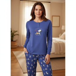 OZABI Ensemble Pyjama Femme Léger Motif Fantaisie, Broderie Poitrine, Pantalon Imprimé Taille Élastiquée