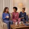 OZABI Ensemble Pyjama Femme Léger Motif Fantaisie, Broderie Poitrine, Pantalon Imprimé Taille Élastiquée