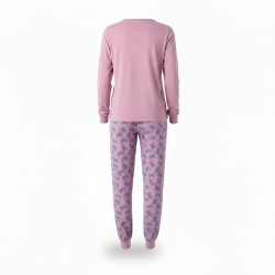 OZABI Ensemble Pyjama Femme Coton Doublé Polaire, Broderie Fil Lurex, Pantalon Imprimé Taille Élastiquée