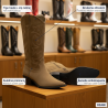 OZABI Bottes Santiag Femme Haute Tige Suédine, Bout Pointu, Talon Bloc 4 cm, Broderies Western, Coloris Caramel ou Taupe, Taille