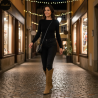 OZABI Bottes Santiag Femme Haute Tige Suédine, Bout Pointu, Talon Bloc 4 cm, Broderies Western, Coloris Caramel ou Taupe, Taille