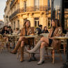 OZABI Bottes Santiag Femme Haute Tige Suédine, Bout Pointu, Talon Bloc 4 cm, Broderies Western, Coloris Caramel ou Taupe, Taille