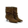 OZABI Bottines Femme Mi-Haute Tige Suédine Plissée, Bout Pointu, Talon Fin 4 cm, Coloris Cognac ou Taupe, Tailles 36 à 41