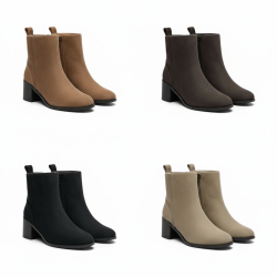 OZABI Bottines Femme Tige Suédine Zippée, Talon Bloc 5 cm, Bout Arrondi