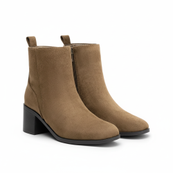 OZABI Bottines Femme Tige Suédine Zippée, Talon Bloc 5 cm, Bout Arrondi