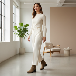 OZABI Bottines Femme Tige Suédine Zippée, Talon Bloc 5 cm, Bout Arrondi