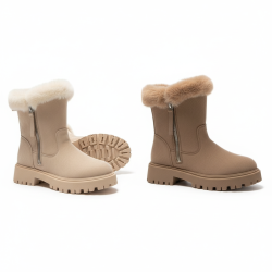 OZABI Bottines Fourrées Femme Tige Suédine Zippée, Revers Fausse Fourrure, Semelle Crantée Antidérapante