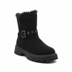 OZABI Bottines Fourrées Femme Tige Suédine Zip et Sangle, Revers Fausse Fourrure, Semelle Crantée