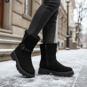 OZABI Bottines Fourrées Femme Tige Suédine Zip et Sangle, Revers Fausse Fourrure, Semelle Crantée
