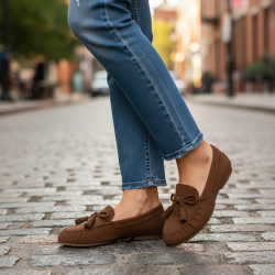 OZABI Mocassins Femme Bobo Chic Nœud Pampilles - Daim Synthétique, Semelle Caoutchouc Crantée, Tailles 36 à 41