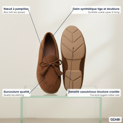 OZABI Mocassins Femme Bobo Chic Nœud Pampilles - Daim Synthétique, Semelle Caoutchouc Crantée, Tailles 36 à 41