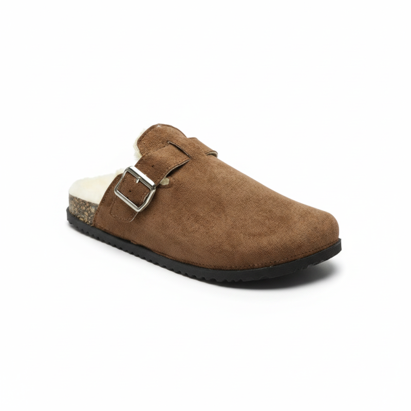 OZABI Sabots Mules Femme Fourrées Suédine, Boucle Ajustable, Semelle Liège et Caoutchouc, Tailles 36 à 41