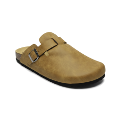 OZABI Sabots Homme Cuir Synthétique Marbré, Boucle Ajustable, Semelle Liège et Caoutchouc, Coloris Camel, Marron ou Noir
