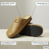 OZABI Sabots Homme Cuir Synthétique Marbré, Boucle Ajustable, Semelle Liège et Caoutchouc, Coloris Camel, Marron ou Noir