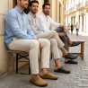 OZABI Sabots Homme Cuir Synthétique Marbré, Boucle Ajustable, Semelle Liège et Caoutchouc, Coloris Camel, Marron ou Noir