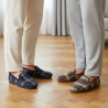 OZABI Pack de 2 Paires de Pantoufles Charentaises Homme Fabriquées en Espagne, Tige Suédine à Carreaux Écossais, Doublure Feutri