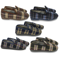 OZABI Pack de 2 Paires de Pantoufles Charentaises Homme Fabriquées en Espagne, Tige Suédine à Carreaux Écossais, Doublure Feutri