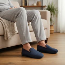 OZABI Pantoufles Charentaises Homme Fabriquées en Espagne, Tige Suédine Effet Structuré, Doublure Feutrine Fourrée, Semelle Caou