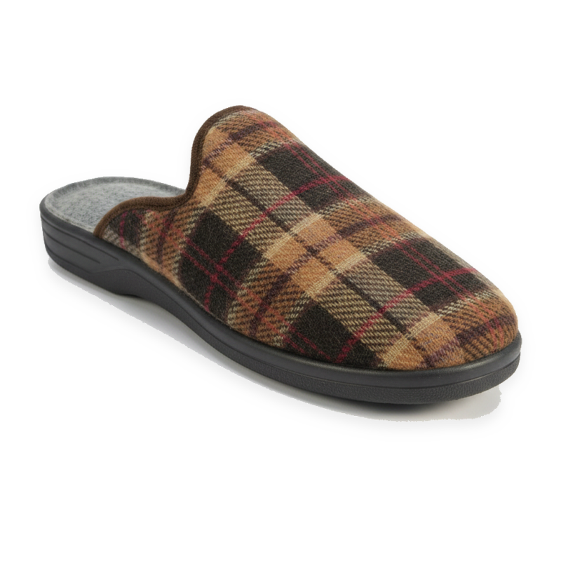 OZABI Pantoufles Mules Homme Fabriquées en Espagne, Tige Jacquard Écossais, Doublure Feutrine, Semelle Caoutchouc Rigide