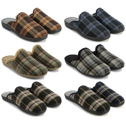 OZABI Pantoufles Mules Homme Fabriquées en Espagne, Tige Jacquard Écossais, Doublure Feutrine, Semelle Caoutchouc Rigide
