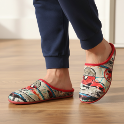 OZABI Pantoufles Mules Homme Fabriquées en Espagne, Tige Textile Douce, Motifs Fantaisie, Semelle Caoutchouc Antidérapante