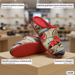 OZABI Pantoufles Mules Homme Fabriquées en Espagne, Tige Textile Douce, Motifs Fantaisie, Semelle Caoutchouc Antidérapante