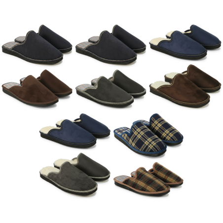 OZABI Pack de 2 Paires de Pantoufles Mules Homme Fabriquées en Espagne, Tige Effet Velours, Semelle Mousse Forte Densité
