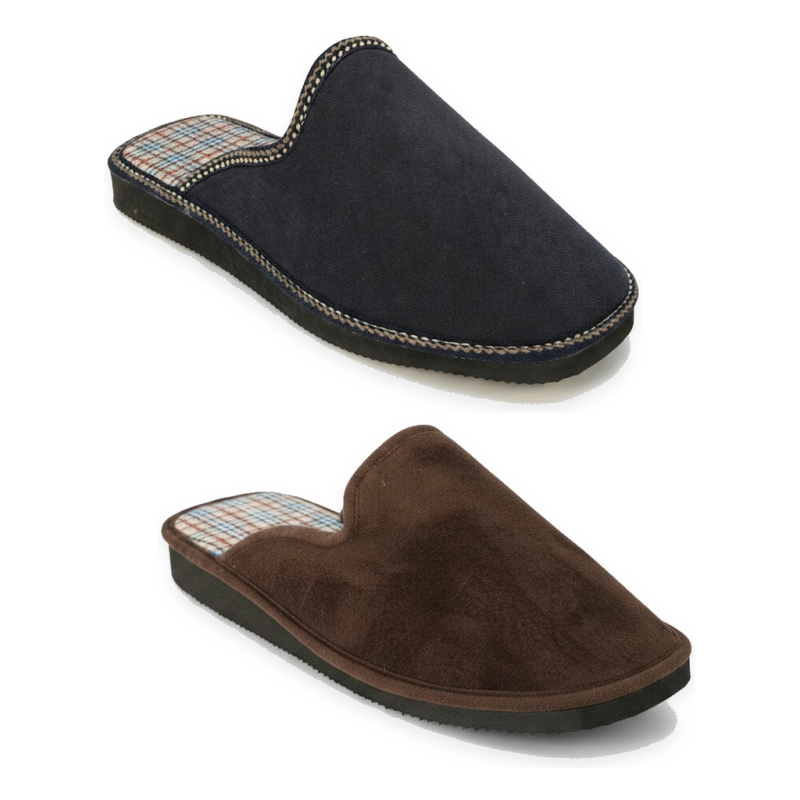 OZABI Pack de 2 Paires de Pantoufles Mules Homme Fabriquées en Espagne, Tige Effet Velours, Semelle Mousse Forte Densité