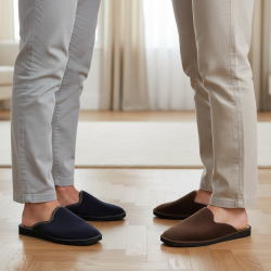 OZABI Pack de 2 Paires de Pantoufles Mules Homme Fabriquées en Espagne, Tige Effet Velours, Semelle Mousse Forte Densité
