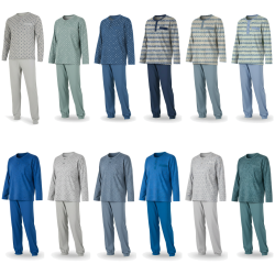OZABI Ensemble Pyjama Homme Long Pack de 3, Haut Manches Longues Imprimé Col Rond Boutonné, Pantalon Uni Taille Élastiquée, Chev