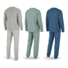 OZABI Ensemble Pyjama Homme Long Pack de 3, Haut Manches Longues Imprimé Col Rond Boutonné, Pantalon Uni Taille Élastiquée, Chev