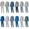 OZABI Ensemble Pyjama Homme Long Pack de 3, Haut Manches Longues Imprimé Col Rond Boutonné, Pantalon Uni Taille Élastiquée, Chev