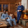 OZABI Ensemble Pyjama Homme Pack de 2, Polaire Douce et Moelleuse, Haut Col Rond 2 Boutons Broderie Good Night, Pantalon