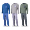 OZABI Ensemble Pyjama Homme Long Pack de 3, Coton Doublure Polaire, Haut Col Rond 2 Boutons Poche Poitrine, Pantalon
