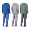 OZABI Ensemble Pyjama Homme Long Pack de 3, Coton Doublure Polaire, Haut Col Rond 2 Boutons Poche Poitrine, Pantalon