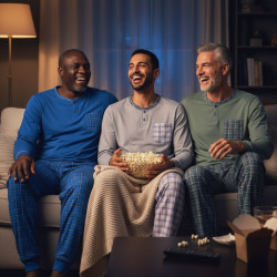 OZABI Ensemble Pyjama Homme Long Pack de 3, Coton Doublure Polaire, Haut Col Rond 2 Boutons Poche Poitrine, Pantalon