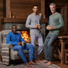 OZABI Ensemble Pyjama Homme Long Pack de 3, Coton Doublure Polaire, Haut Col Rond 2 Boutons Poche Poitrine, Pantalon