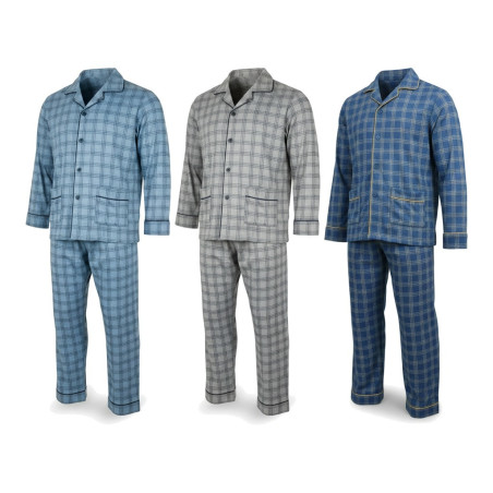 OZABI Ensemble Pyjama Homme Long Boutonné Pack de 3, Coton Doublure Polaire, Col Chemise, Manches Longues, Pantalon