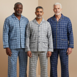 OZABI Ensemble Pyjama Homme Long Boutonné Pack de 3, Coton Doublure Polaire, Col Chemise, Manches Longues, Pantalon