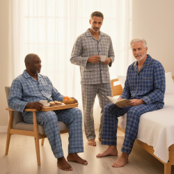 OZABI Ensemble Pyjama Homme Long Boutonné Pack de 3, Coton Doublure Polaire, Col Chemise, Manches Longues, Pantalon