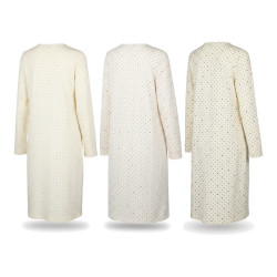 OZABI Chemise de Nuit Femme Pack de 3, Coton Manches Longues, Col Rond 4 Boutons Nœud Ruban, Imprimé Petits Cœurs et Pois