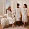 OZABI Chemise de Nuit Femme Pack de 3, Coton Manches Longues, Col Rond 4 Boutons Nœud Ruban, Imprimé Petits Cœurs et Pois