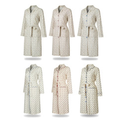 OZABI Chemise de Nuit Femme Pack de 3, Coton Manches Longues, Col Chemise Boutonné, Poches Imprimées, Ceinture Nouée