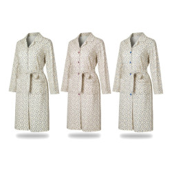 OZABI Chemise de Nuit Femme Pack de 3, Coton Manches Longues, Col Chemise Boutonné, Poches Imprimées, Ceinture Nouée