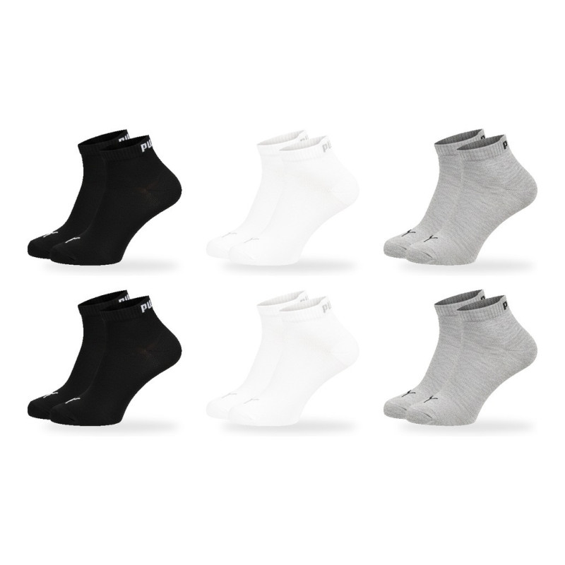 PUMA Chaussettes Mixte Quarter Pack de 6 Paires (Lot) - Coton Doux, Tige Courte, Coutures Plates
